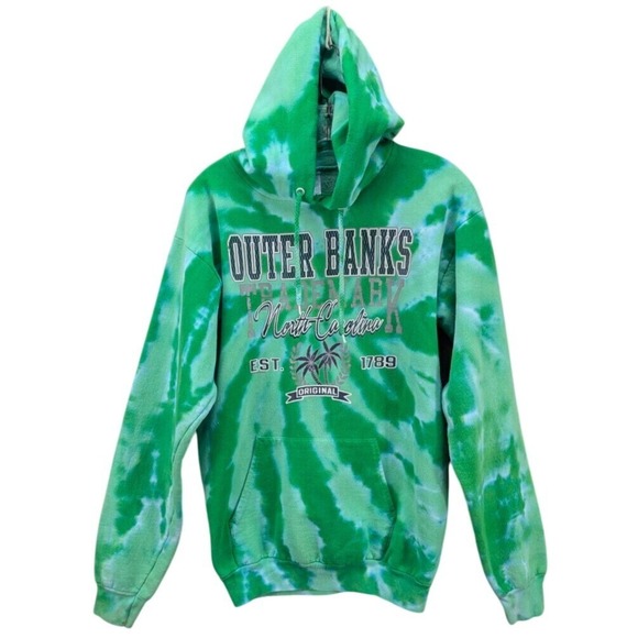 Outer Banks North Carolina Tie Dye Hoodie‎ Sweatshirt Green White Y2K Size Small - Picture 1 of 10
